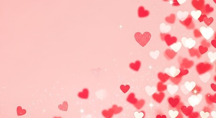 Obraz premium Pink gradient background with scattered red and white hearts, and sparkling stars