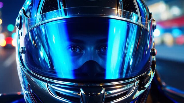 Closeup of person wearing racing helmet