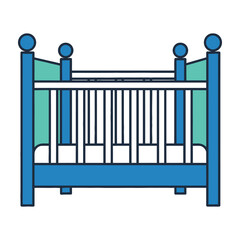 Blue baby crib with green wall nursery decor