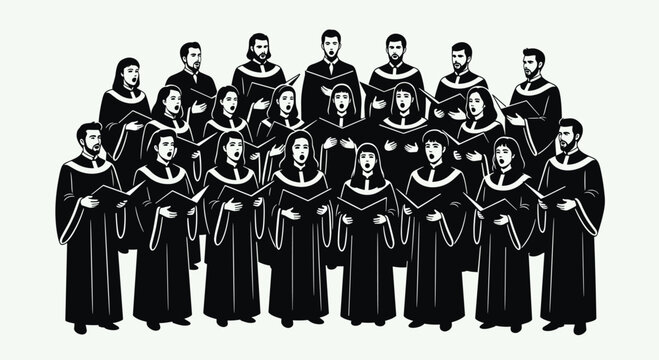 A group of choir singers wearing black robes standing together, Generative AI.