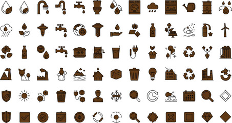Environmental sustainability and renewable energy vector icon collection featuring recycling water conservation industry nature protection and eco technology symbols © set kine