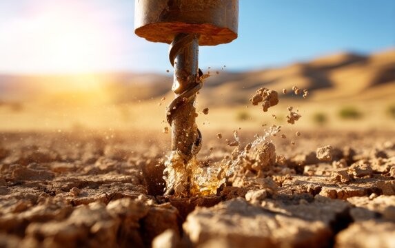 Groundwater Exploration Drill Penetrating Dry Soil