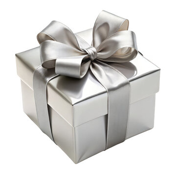 Elegant silver gift box with ribbon bow for special occasions