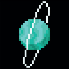 Obraz premium Uranus planet vector pixel art, cartoon cosmic space planet with ring squared contour, retro 8 bit video game universe