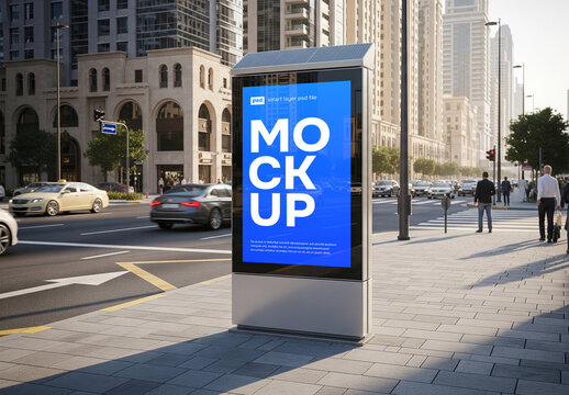 Modern city street vertical billboard advertising mockup