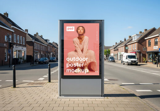Small Dutch town street vertical billboard advertising mockup