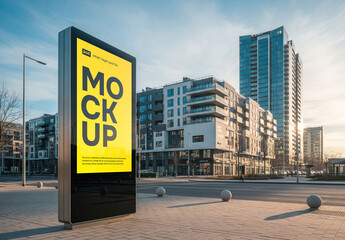Modern city street vertical billboard advertising mockup
