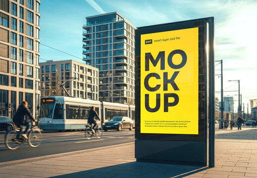 Modern city street vertical billboard advertising mockup