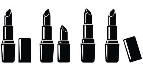 Obraz premium Lipstick silhouette illustration set, black cosmetic design, makeup motif artwork, beauty product symbol, fashion decorative motif, usage variation artwork, flat vector drawing