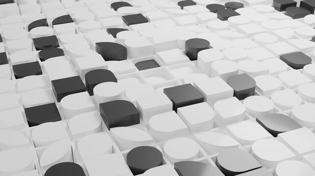 Abstract Black and White 3D Wave Motion Design Featuring Monochrome Geometric Elements Moving in Smooth Oscillating Patterns Minimal Futuristic Background for Creative Branding and Motion Graphics