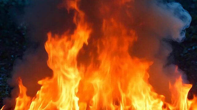 Intense flames and smoke in a fire