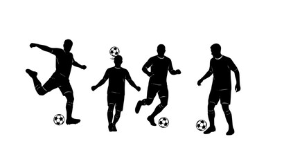 Fototapeta premium Dynamic Soccer Player Silhouette Set with Ball Action Vector