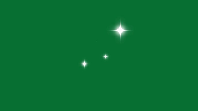 Star light effect, fast line star motion, cartoon flat vector doodle sparkle, twinkle movement timeline, energy explosion, 2D shining twinkle effect on green screen background. 4k video animation
