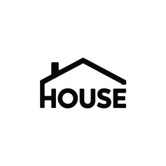 Obraz premium Simple black and white graphic of a house with the word house integrated