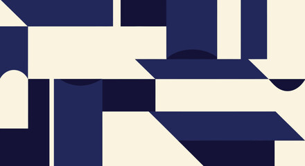 Obraz premium Abstract geometric shapes in navy and cream featuring a dark silhouette