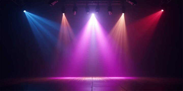 An illuminated blue spotlight casts a bright star design onto a disco club stage during a night concert music event for high-energy theater entertainment