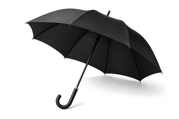 Black Umbrella with Curved Handle Isolated.