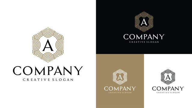 Luxury A Letter Monogram Logo with Hexagon Frame Elegant Line Ornament for Premium Business Identity
