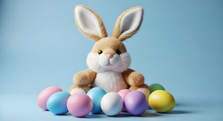 Fototapeta premium Easter sunday celebration with adorable bunny and colorful eggs
