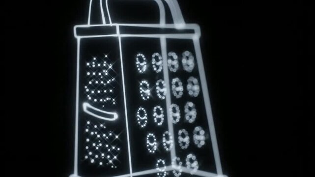 Close up of grater sparkles in darkness or Close up of grater appears on black background