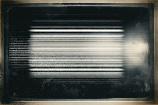 Vintage horizontal scanlines with vignette border retro CC tv video white noise or signal error background texture overlay grungy distressed dystopia core horror film backdrop