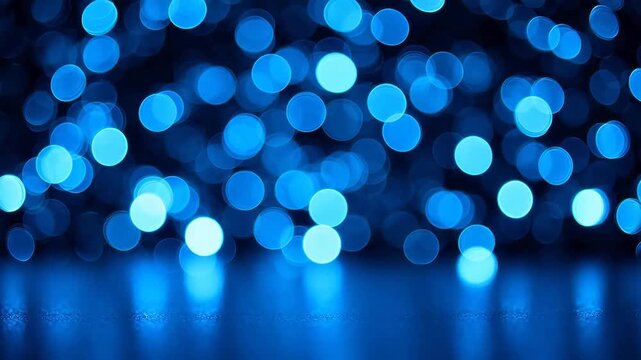Blue bokeh lights on reflective surface