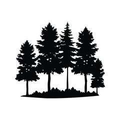 forest trees silhouette vector illustration, Silhouette of tall trees in a forest, perfect for nature-themed vector illustration