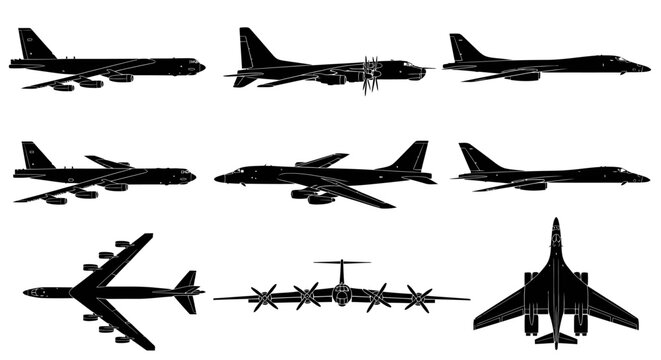 Heavy Strategic Bomber Aircraft Vector Silhouette Set 2026
