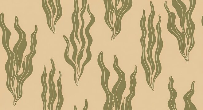 Seamless coastal wallpaper pattern featuring flowing seaweed and kelp shapes