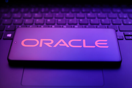 The Oracle Corporation logo appears on a smartphone screen in this photo illustration in Ontario, Canada, on March 9, 2026