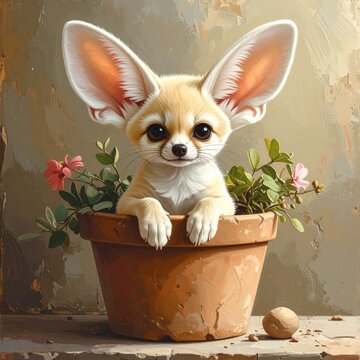 Baby-Fennek in einem Blumentopf