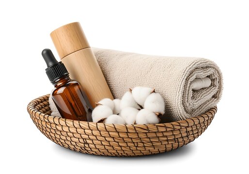 Natural Spa Essentials Basket with Cotton and Towel