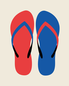 Red and blue flip-flops on the beach