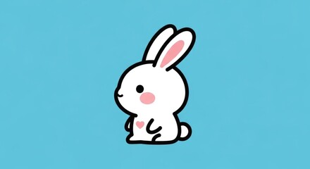 Obraz premium Cute White Bunny Rabbit Cartoon Illustration.