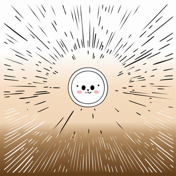 Smiling cartoon face with rosy cheeks.
