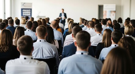 Obraz premium A large group of people in a room with their backs to the camera