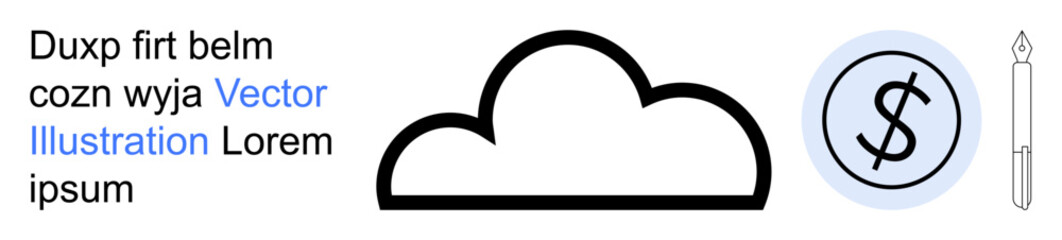 Obraz premium Cloud computing, finance, technology, digital transactions, data services, online tools. Minimalist cloud, dollar sign pen icon technology and finance. Cloud computing and finance
