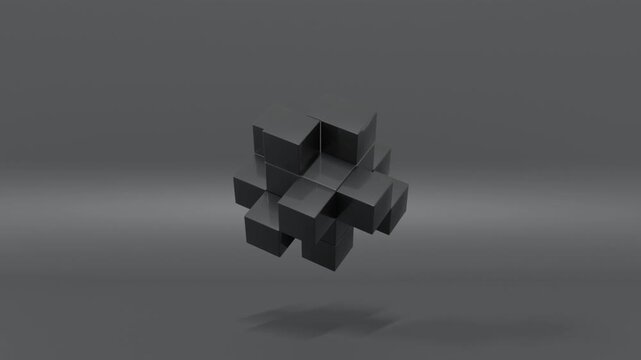 Minimalist 3D Cubic Animation in Monochrome Charcoal Color, Seamless Loop for Background Design, Creative Visuals, and Professional Digital Content