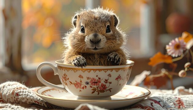 Baby-Murmeltier in einer Teetasse