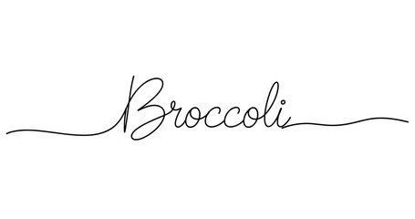 Elegant handwritten script of the word 'broccoli' with flourishes. No editable strokes
