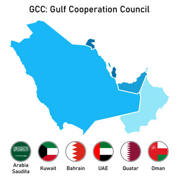 Map of the Gulf Cooperation Council (GCC) members.