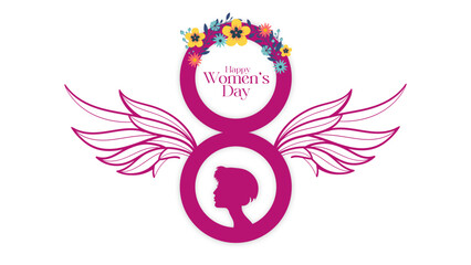 Obraz premium Happy Women’s Day illustration with diverse women faces, floral wreath frame and empowerment theme, international women celebration design for greeting cards, posters, social media