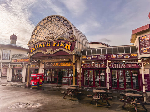 The North Pier at the boulevard of Blackpool, UK.