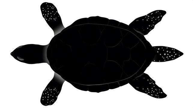 A top-down view of a sea turtle, it&rsquo;s large flippers outstretched. The turtle has a dark shell and flippers. 