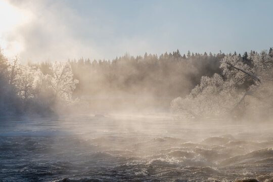Swedish river in a vold winter landscape