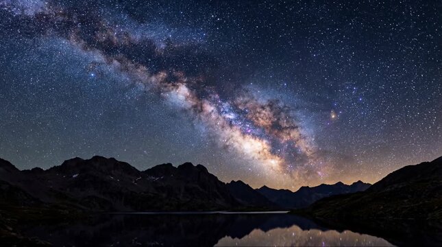 Milky Way Galaxy Arching Over a Serene Alpine Lake and Mountain Landscape at Night