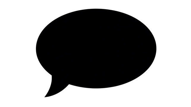 A black speech bubble, representing conversation and dialogue. It's a simple, minimalist design