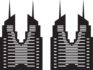 Obraz premium Various architectural buildings and structures icon set Modern Skyscraper City Building Icon collection representing urban life, commerce, government, and public services in a modern silhouette 