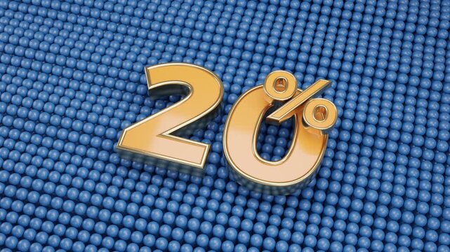Seamless 3D abstract loop showcasing golden "20 Percent" typography surrounded by elegant geometric animations in monochrome luxury style, perfect for financial presentations on blue background