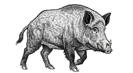 Fototapeta premium Detailed illustration of a wild boar in motion on white background